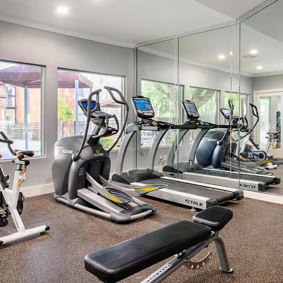 cardio studio equipment at the daphne apartments, the barvin group, houston, tx, 77054