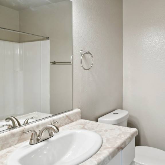 a bathroom with a sink and a toilet and a mirror