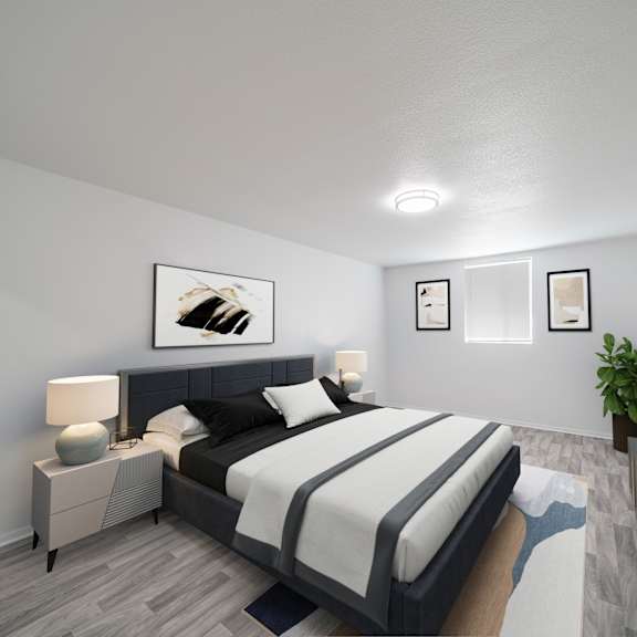 a bedroom with a large bed and a painting above it. at red bay apartment complex, jacksonville, fl, 32211