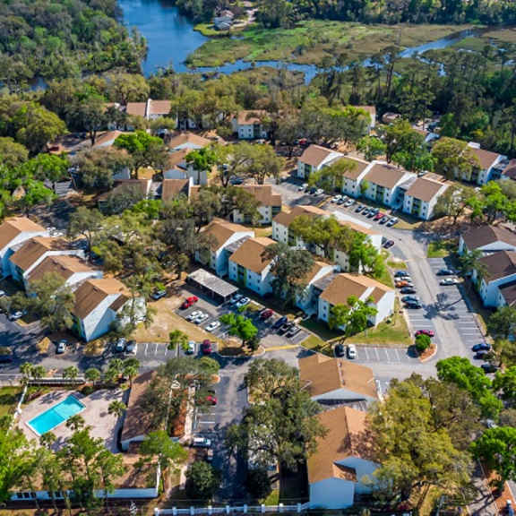 aerial exterior view at red bay apartment complex, jacksonville, florida