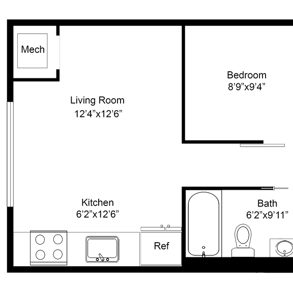 Thumbnail 2 of 2 a floor plan of a studio apartment with a bedroom and a living room