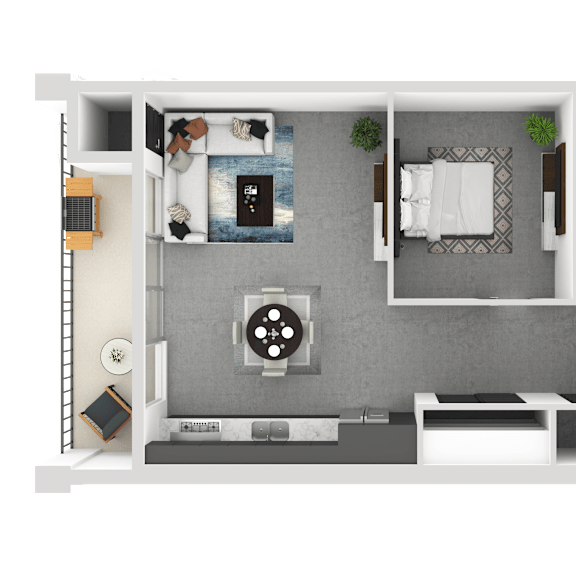 Thumbnail 1 of 2 a bedroom with a bed and a chair in a room