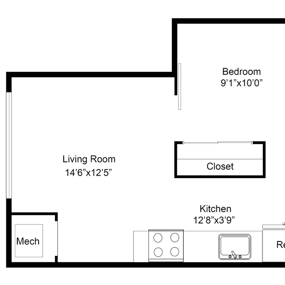 Thumbnail 2 of 2 a floor plan of a room with a bedroom and a living room and a kitchen