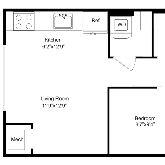 Thumbnail 2 of 2 a floor plan of a small house with a bedroom and a living room