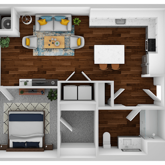 Thumbnail 1 of 2 a layout of a bedroom with a living room and a dining room with a kitchen