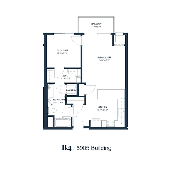 Thumbnail 1 of 2 A floor plan of apartment B4 in the 6900 Building.