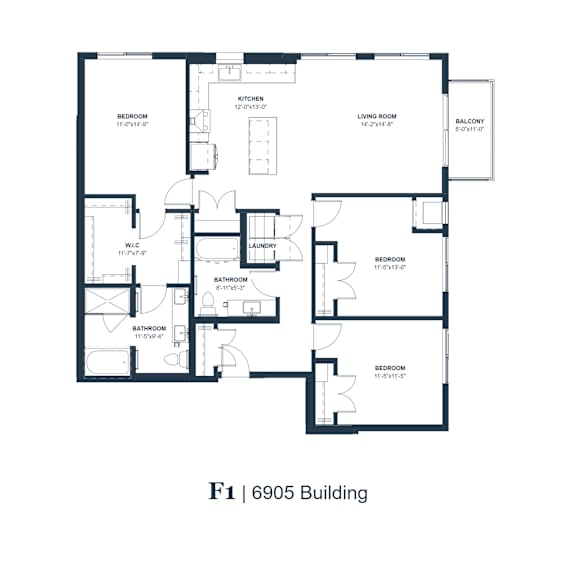 Thumbnail 1 of 4 A black and white image of a floor plan for a building labeled F1 | 6905 Building.