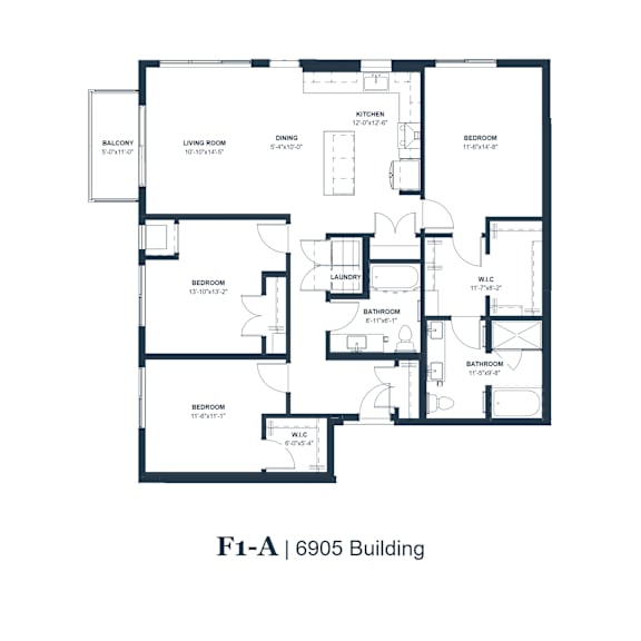 Thumbnail 2 of 4 A black and white image of a floor plan for a building labeled F1-A 6905 Building.
