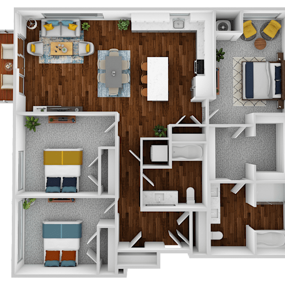 Thumbnail 1 of 2 the 1121 sqft floor plan  1 bedroom with 2 baths