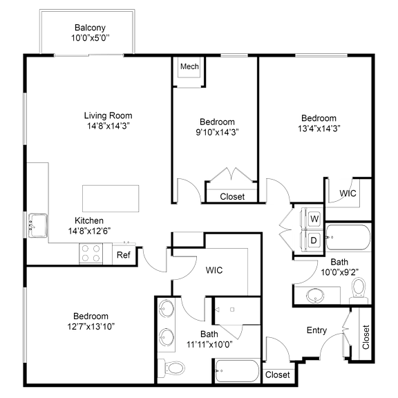 Thumbnail 2 of 2 a floor plan of a house with bedrooms and a living room