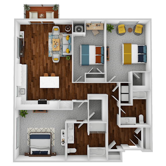 Thumbnail 4 of 4 a 3d drawing of a bedroom floor plan with roommates