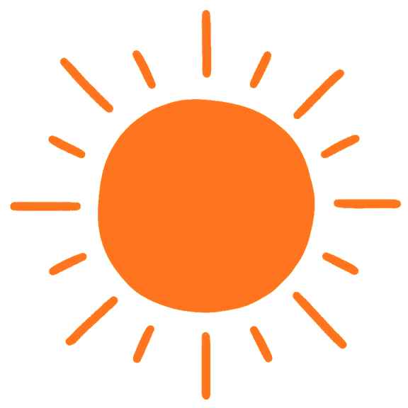 A graphic of a sun with rays extending outward.