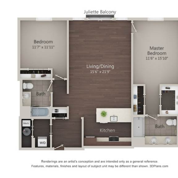 Thumbnail 1 of 2 B2 floor plan of a two bedroom apartment at Kelmscott Park