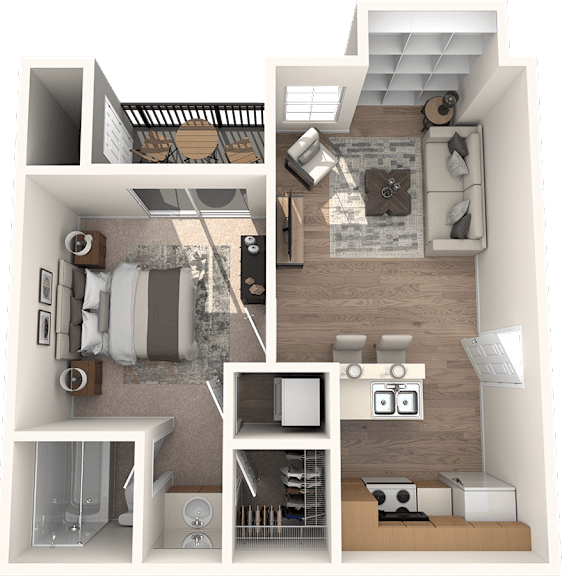 Thumbnail 1 of 2 1 bed 1 bathroom Valley Floor Plan  | Village Oaks at Village Oaks Apartments, Austin, TX, 78759