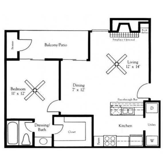 Thumbnail 2 of 2 1 bed 1 bath Willow Floor Plan at Village Oaks Apartments, Austin