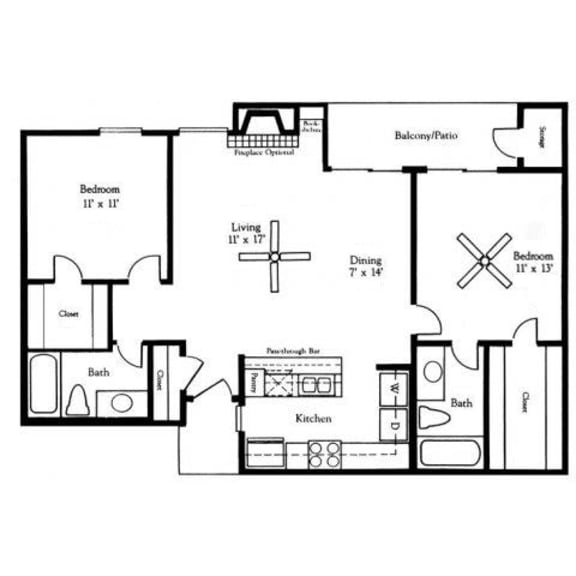 Thumbnail 2 of 2 2 bed 2 bath Dogwood Floor Plan at Village Oaks Apartments, Texas
