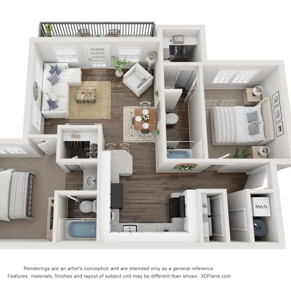 Thumbnail 1 of 2 a two bedroom floor plan in Lithia Springs, GA