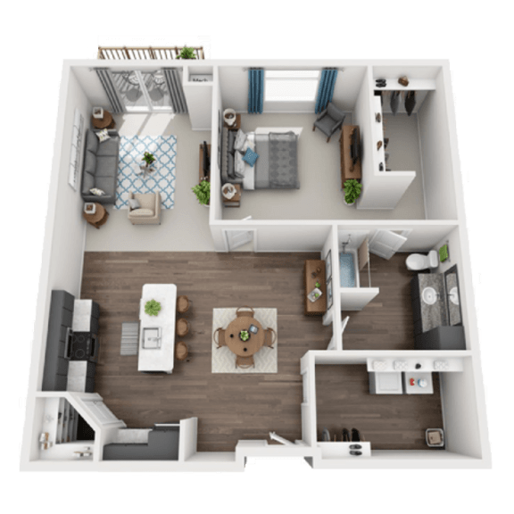 Thumbnail 1 of 2 a 3d rendering of a bedroom with a bathroom and a living roomat SoRoc On Maine, Minnesota, 55904