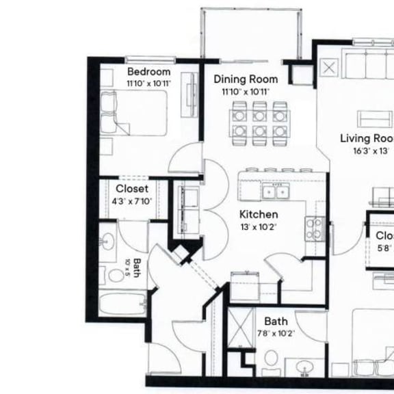 Thumbnail 2 of 2 a floor plan of a house with bedrooms and a living room at SoRoc On Maine, Rochester, MN