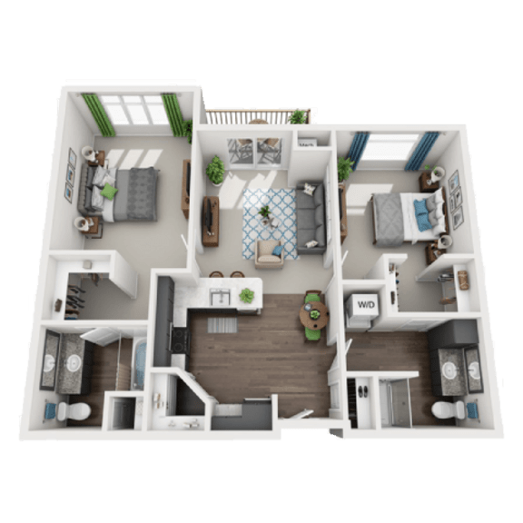 Thumbnail 1 of 2 a 3d floor plan of a 2100 sq ft apartmentat SoRoc On Maine, Minnesota