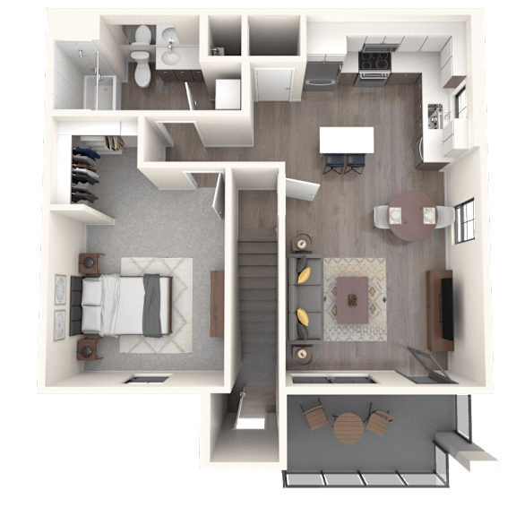 Thumbnail 1 of 2 One bed one bath 3D floorplan at Altitude at Vizcaya Apartments, Santa Fe, New Mexico