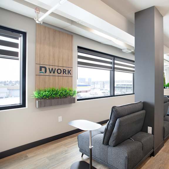 modern coworking space with lounge seating at plaza apartments, alberta, t2l 2m8