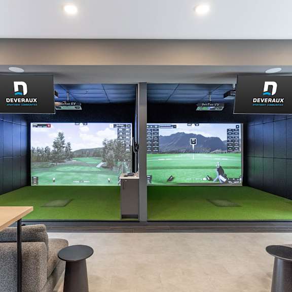 golf simulator at podium apartments, calgary