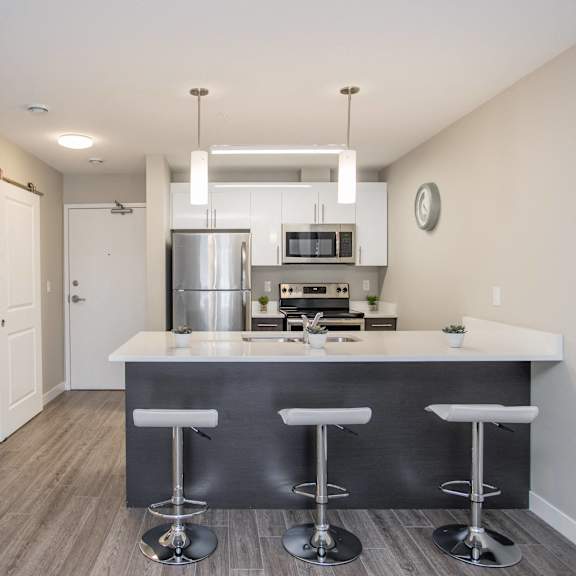 interior - wide shot of kitchen.
