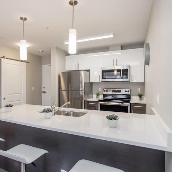 interior - wide shot of kitchen.