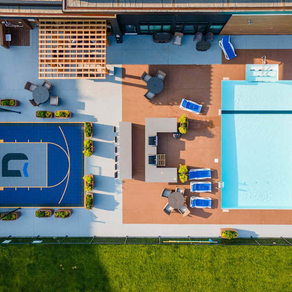 aerial pool view at g17 apartments at tamarack, edmonton