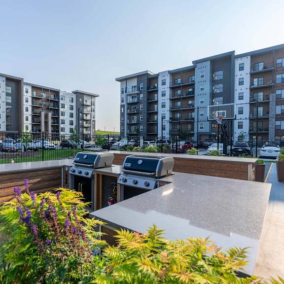 bbq and patio at g17 apartments at tamarack, edmonton