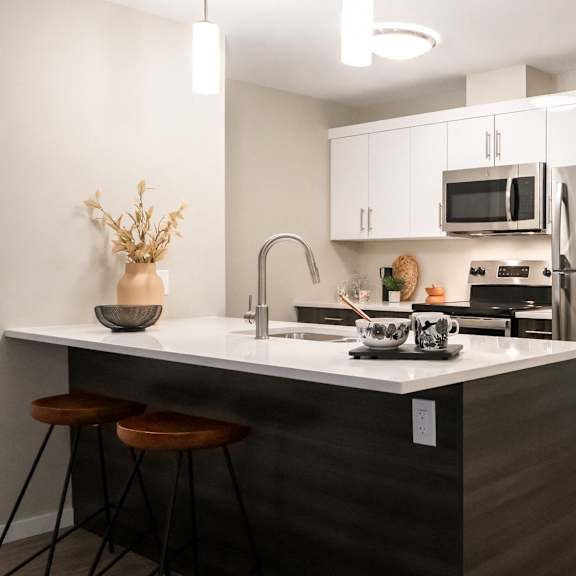 interior - wide shot of kitchen.