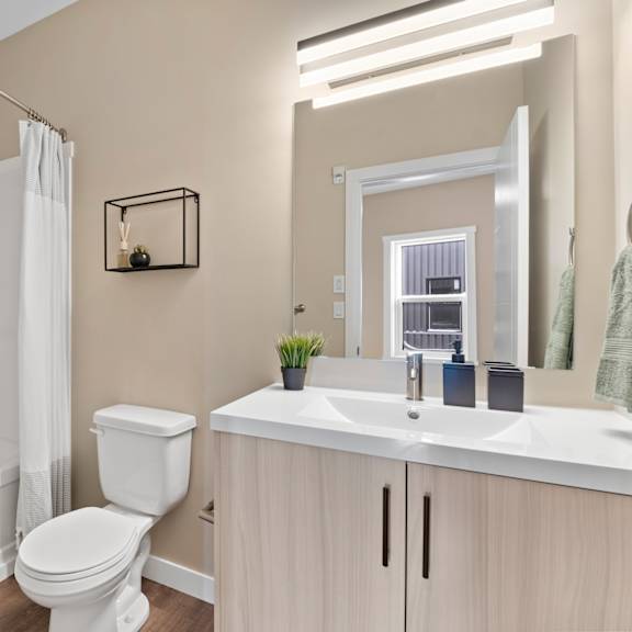 a white toilet sits next to a white bathtub in a bathroom.