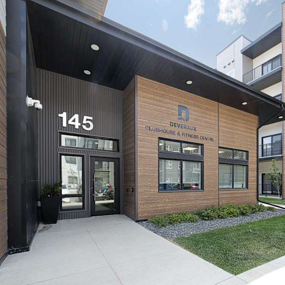 the front of a building with the number 145 on it.
