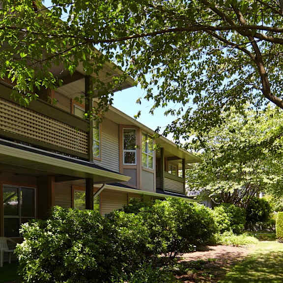 a picture of a house with trees in the foreground