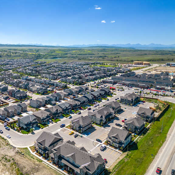an aerial view of a neighborhood of homes in a suburb