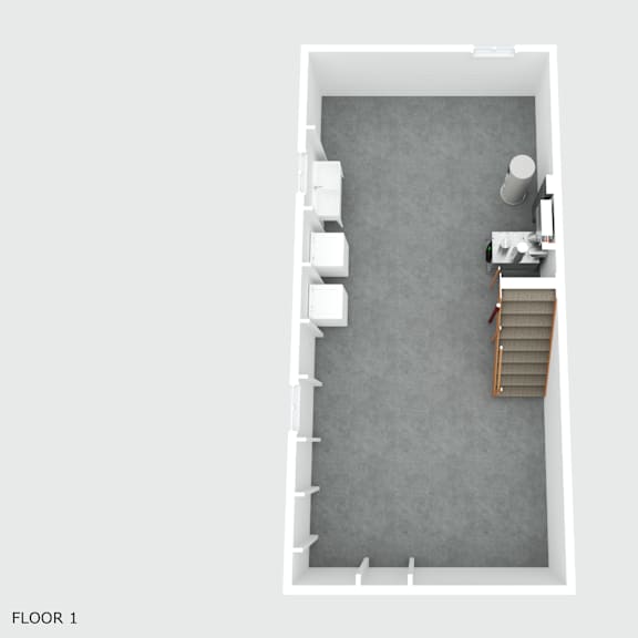 a top down view of a room with a grey carpet and a white wall.