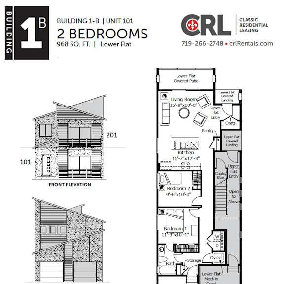 a drawing of a two bedroom building with a floor plan and elevation.
