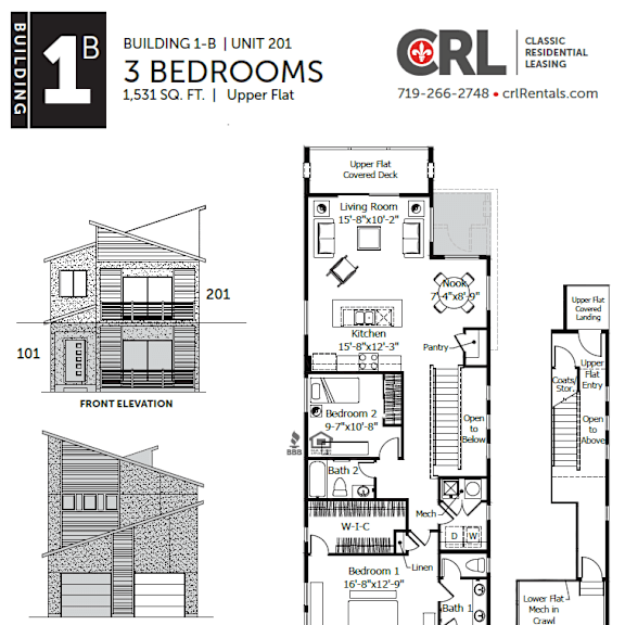 a drawing of a 3 bedroom, 1,531 square foot upper flat is shown.