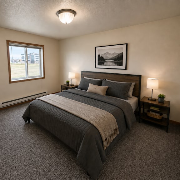 a bedroom with a large bed and a window.