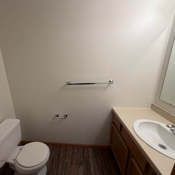a white toilet sits next to a sink in a small bathroom.