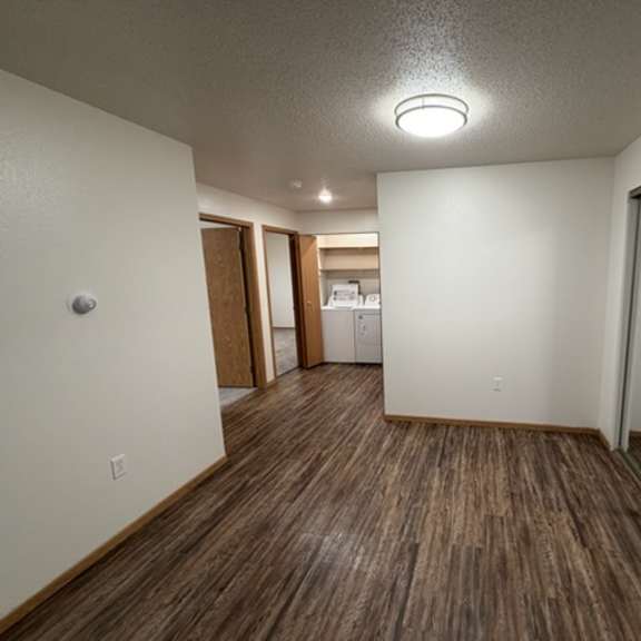 a room with wooden flooring and a ceiling light.