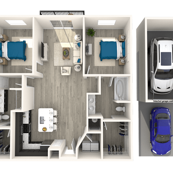Thumbnail 1 of 2 a 3 bedroom floor plan is shown in this rendering