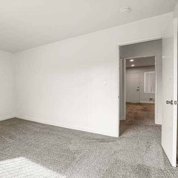 a room with a carpet and a door.