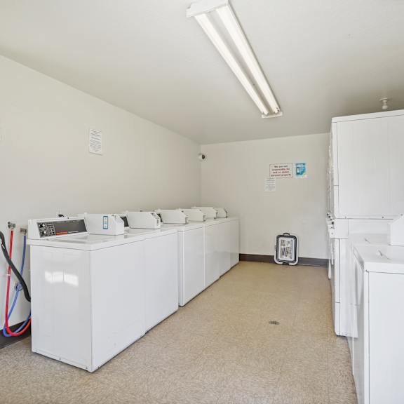 a laundry room with a washer and dryer on the wall.
