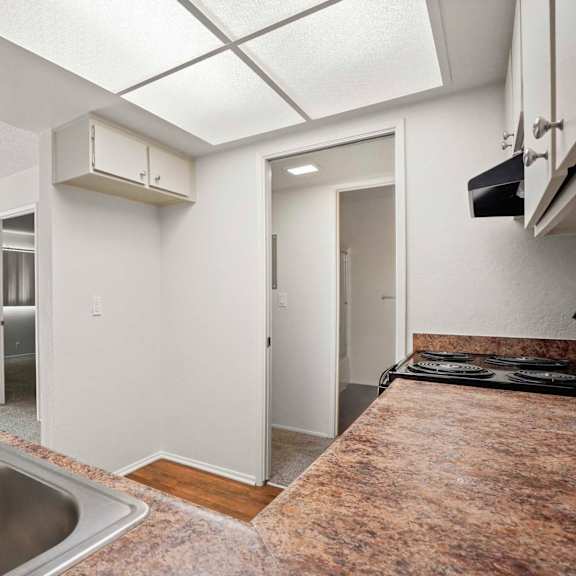 a kitchen with a sink and a counter top.