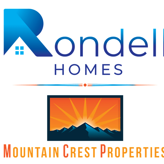 the image is a logo for rondee homes, a real estate company specializing in mountain crest properties.