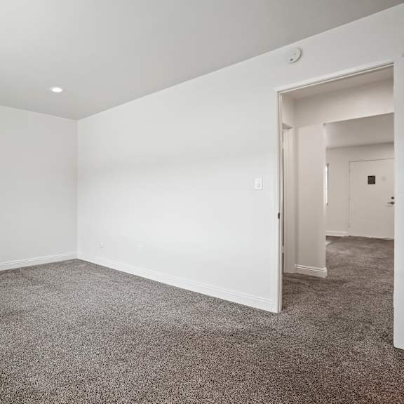 a room with carpeted floor and white walls.