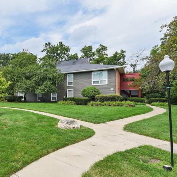 walk path towards apartment at the view apartments st charles, st charles, il, 60174