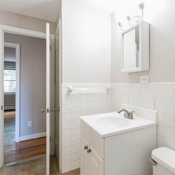 a bathroom with a sink and a mirror and a toilet